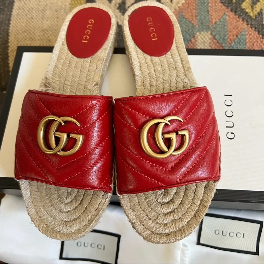 GUCCi Charlotte GG Marmont Nappa Leather Espadrilles Orig Box EU37 Worn Twice!